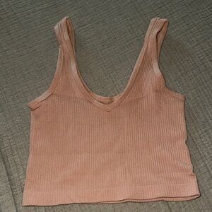Urban Outfitters Blush Ribbed V-Neck Cropped Tank